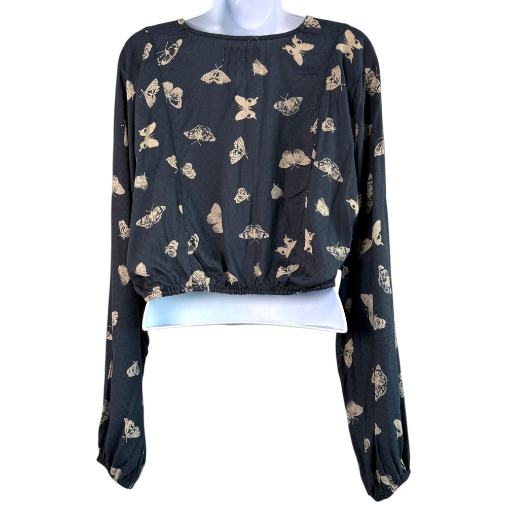 Urban Outfitters Butterfly Print Tie Front Crop Top Sz S Boho Fairy Grunge Y2K - Picture 5 of 10